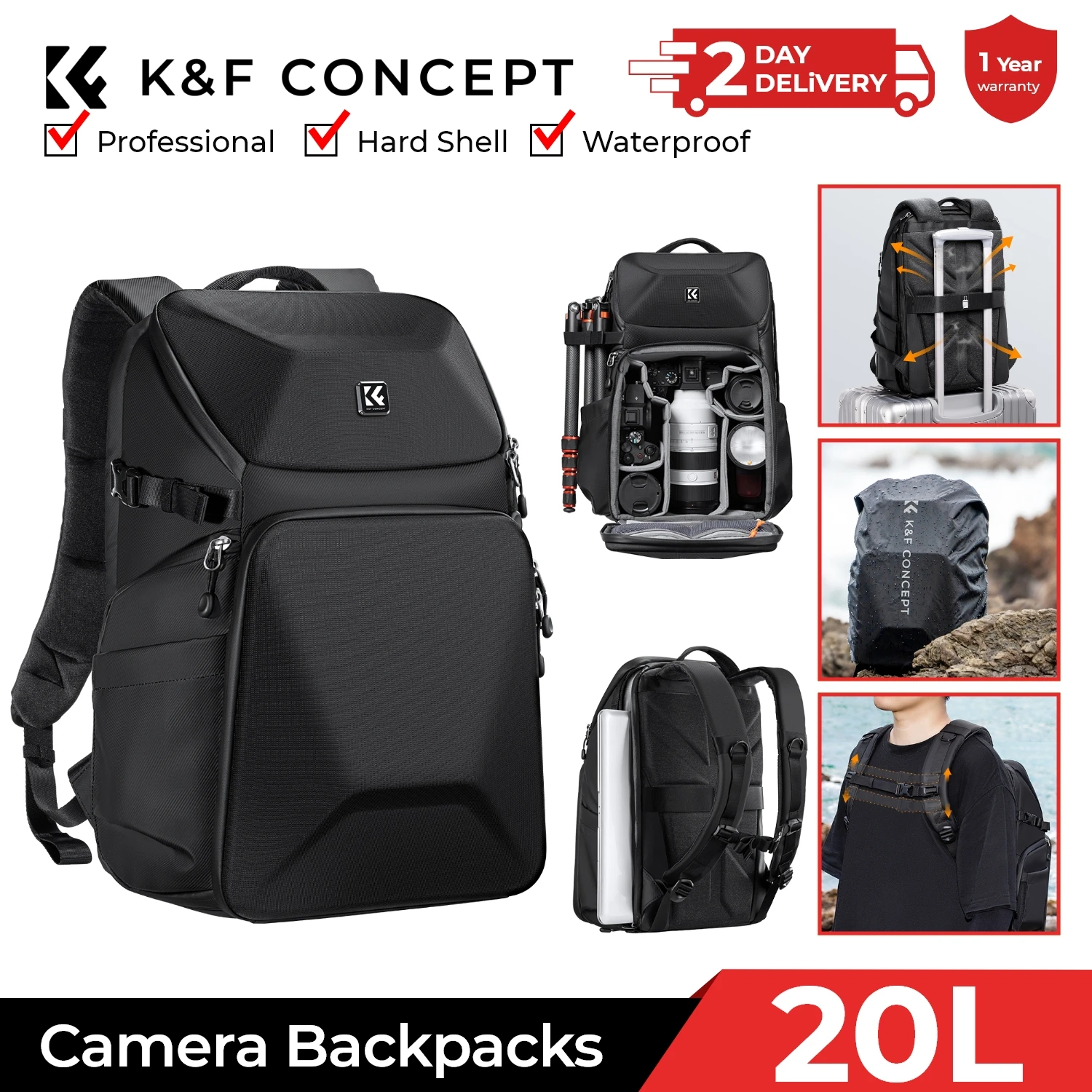 Laptop Bag Waterproof - Zaino fotografico K&F CONCEPT 20L impermeabile